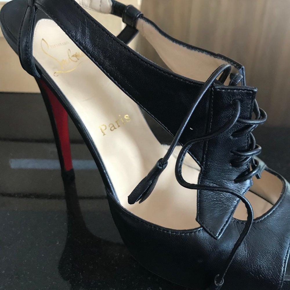 Christian Louboutin Black Patent Lace-Up Heel